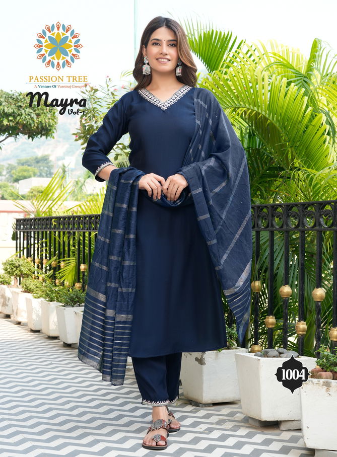 Mayra Vol 1 By Passion Tree Straight Cut Embroidery Kurti With Bottom Dupatta Wholesale Shop In Surat
